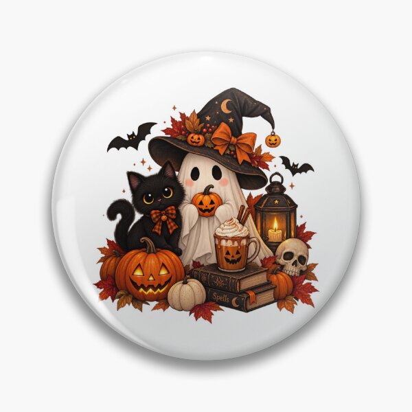 Item preview, Cozy Halloween Ghost and Black Cat with Pumpkins designed and sold by BakersTees.