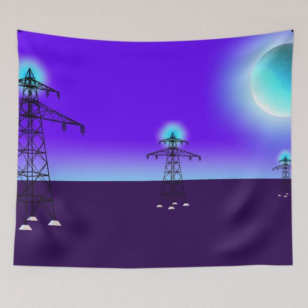 Item preview, Surreal Cyberpunk Electricity Pylons Alien World Landscape designed and sold by ArtisticJump.