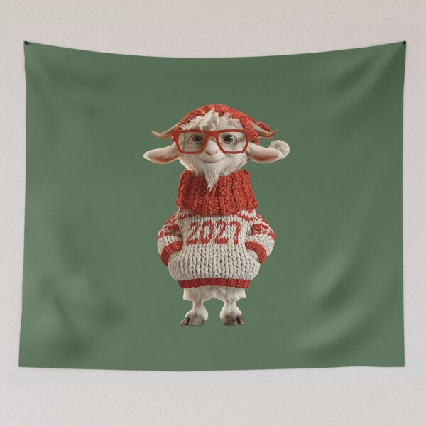 Item preview, Festive Goat with Glasses in Cozy Christmas Knitwear designed and sold by MythicMood.