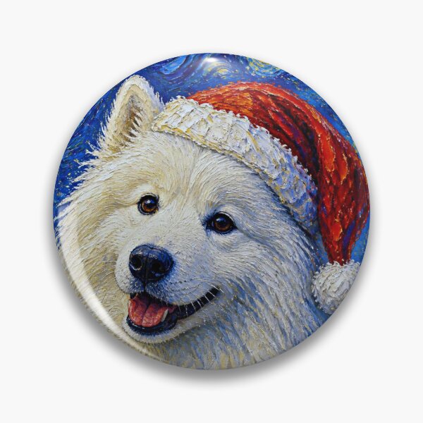 Item preview, Christmas Samoyed Starry Night Santa Hat Van Gogh Dog Art designed and sold by SoulArchitect.