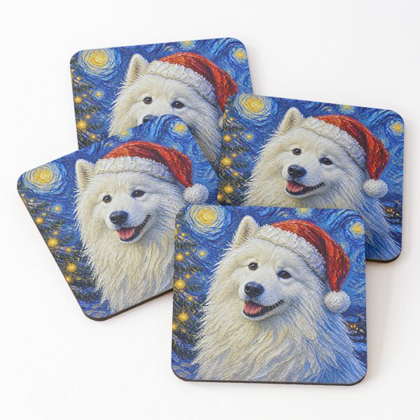 Item preview, Christmas Samoyed Starry Night Santa Hat Van Gogh Dog Art designed and sold by SoulArchitect.