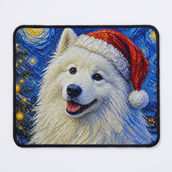 Item preview, Christmas Samoyed Starry Night Santa Hat Van Gogh Dog Art designed and sold by SoulArchitect.