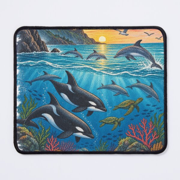 Item preview, Vintage Ocean Wildlife at Sunset Orcas Dolphins and Sea Turtles designed and sold by BakersTees.