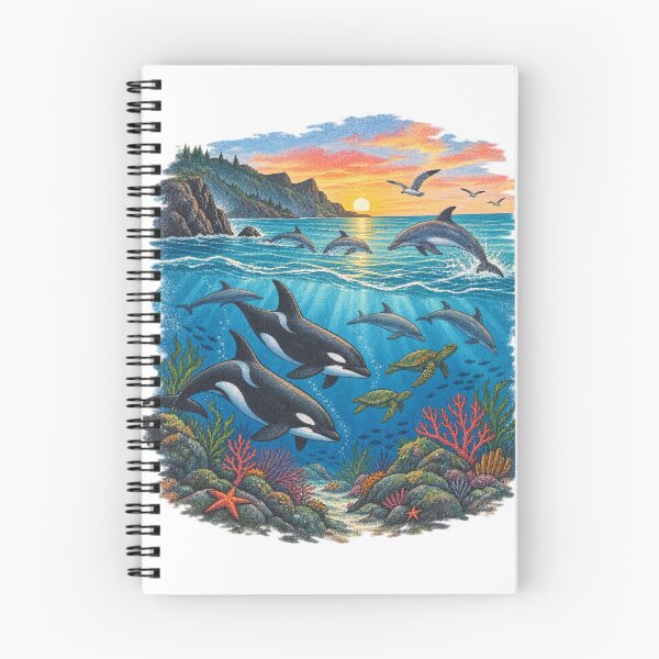 Item preview, Vintage Ocean Wildlife at Sunset Orcas Dolphins and Sea Turtles designed and sold by BakersTees.