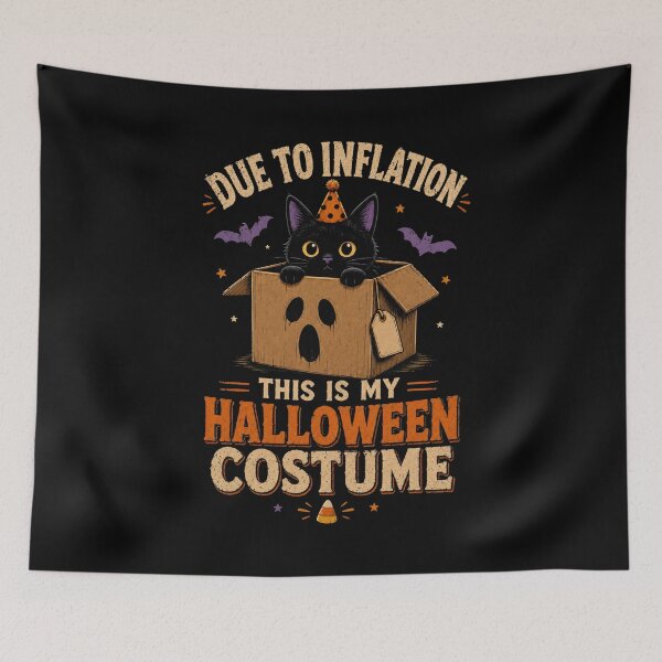 Item preview, Due To Inflation Black Cat Box Funny Halloween Costume Art designed and sold by MerchPublic Studio.
