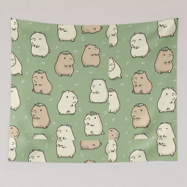 Item preview, Cute Dancing Capybaras pattern- Kawaii Green Seamless  designed and sold by LC&LCPlatform.