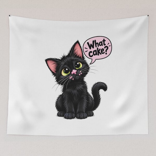 Item preview, Black Cat What Cake Guilty Cartoon Humor designed and sold by Artmares.