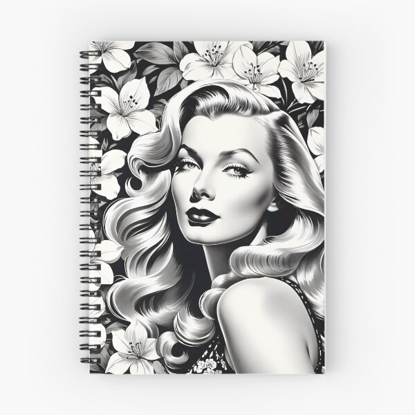 Item preview, Veronica Lake - Oblique Ink and Floral #24015 - Hollywood Legends Art Nouveau Illustration designed and sold by centuryretromedia.