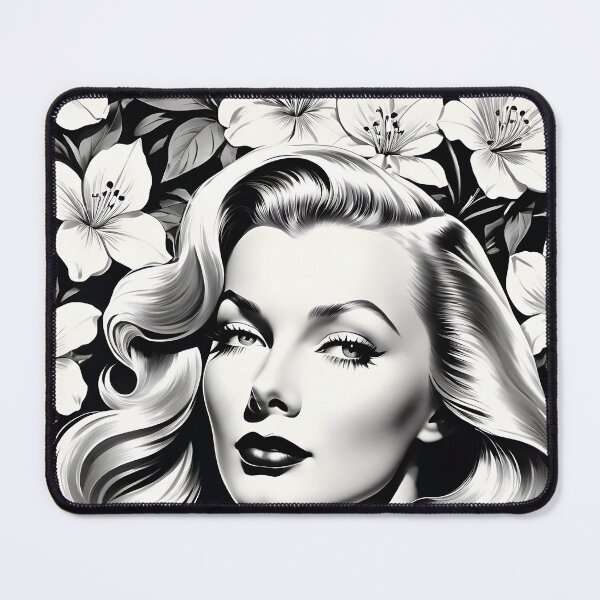 Item preview, Veronica Lake - Oblique Ink and Floral #24015 - Hollywood Legends Art Nouveau Illustration designed and sold by centuryretromedia.