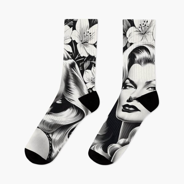 Item preview, Veronica Lake - Oblique Ink and Floral #24015 - Hollywood Legends Art Nouveau Illustration designed and sold by centuryretromedia.