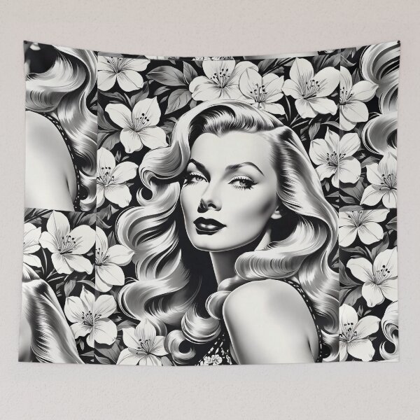 Item preview, Veronica Lake - Oblique Ink and Floral #24015 - Hollywood Legends Art Nouveau Illustration designed and sold by centuryretromedia.