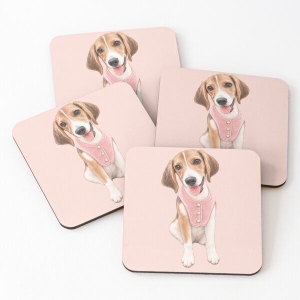 Item preview, Cute Watercolor Hound Puppy Dog in Pink Button Vest designed and sold by RescueHeart10.