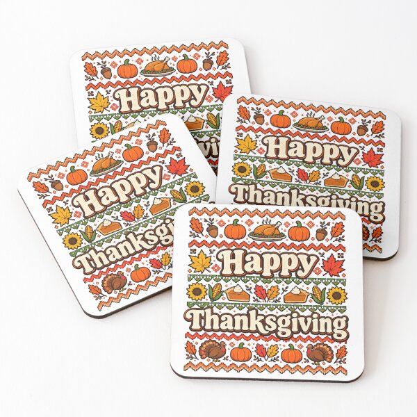 Item preview, Happy Thanksgiving Fall Ugly Sweater Pattern with Turkeys and Pumpkins Tee designed and sold by BakersTees.