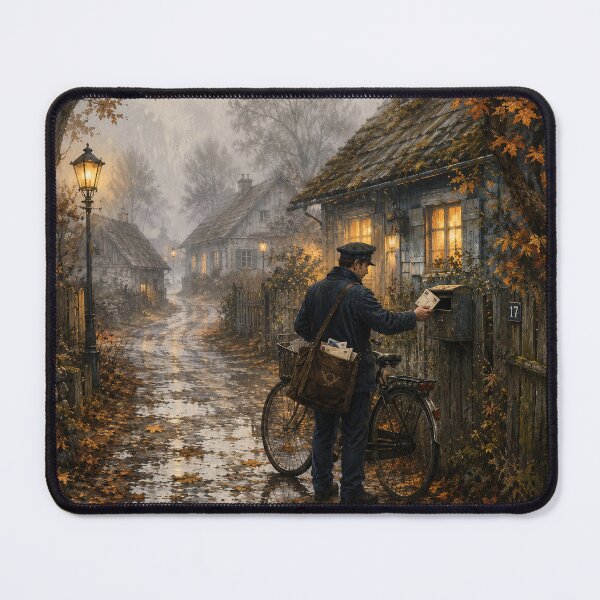 Item preview, autumn street postman delivering mail designed and sold by ArcaneVisionArt.