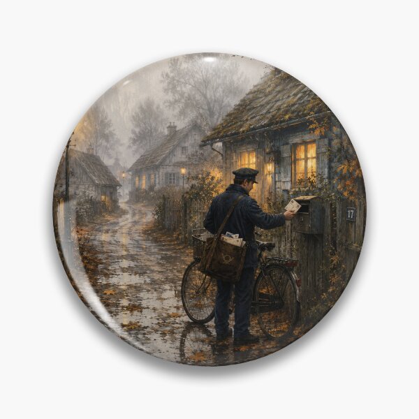 Item preview, autumn street postman delivering mail designed and sold by ArcaneVisionArt.