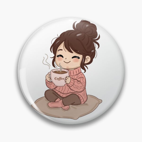 Item preview, Cozy Kawaii Girl with Hot Coffee – Cute Autumn & Winter Digital Art Sticker designed and sold by Kanikawaii.