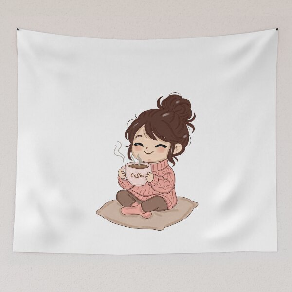 Item preview, Cozy Kawaii Girl with Hot Coffee – Cute Autumn & Winter Digital Art Sticker designed and sold by Kanikawaii.