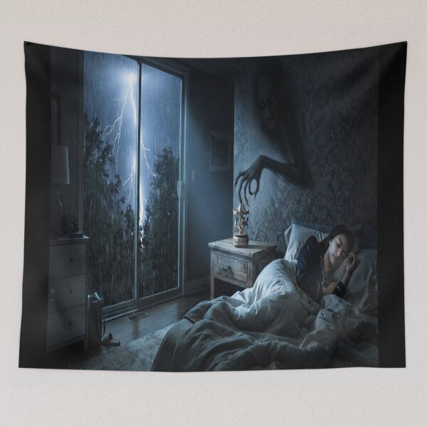 Item preview, Creepy Shadow Entity Haunting Sleeping Person During Thunderstorm Digital Art designed and sold by AfresStudio.