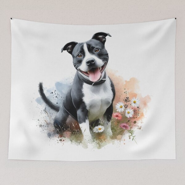Item preview, Black and White Staffy Watercolor Portrait designed and sold by MaedK.