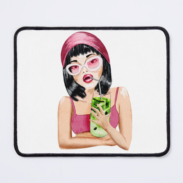 Item preview, Stylish Girl with Sunglasses Drinking Green Cocktail designed and sold by DigiBlossom.