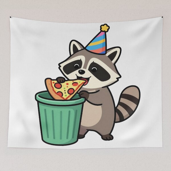Item preview, Funny Trash Panda Raccoon Pizza Party Retro designed and sold by Thompika.