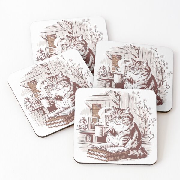 Item preview, Cozy Bookish Cat Coffee & Reading Cottagecore designed and sold by Thompika.