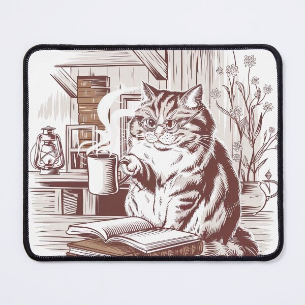 Item preview, Cozy Bookish Cat Coffee & Reading Cottagecore designed and sold by Thompika.