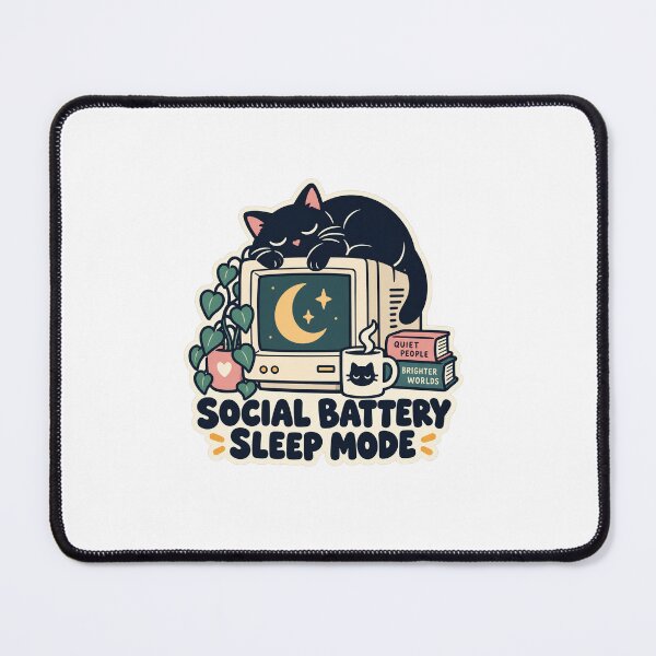 Item preview, Social Battery Sleep Mode Retro Computer Cat designed and sold by RainlitRooms.