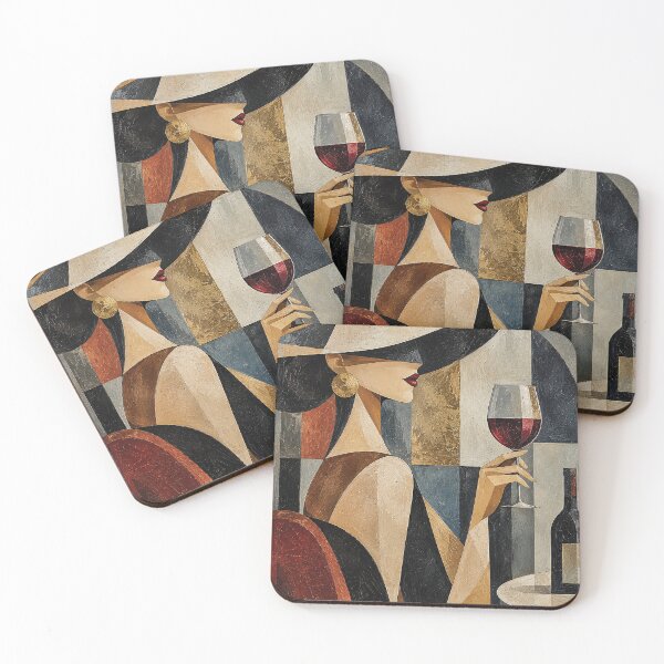 Item preview, Abstract Elegant Woman with Red Wine – Geometric Modern Art designed and sold by Gold Turtle  Lina.