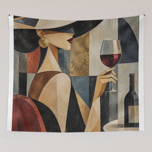 Item preview, Abstract Elegant Woman with Red Wine – Geometric Modern Art designed and sold by Gold Turtle  Lina.