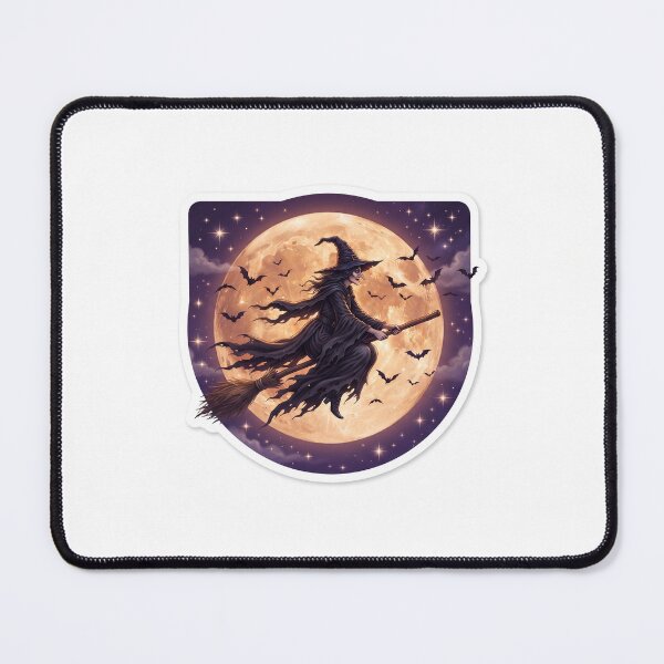 Item preview, Title: She Rides the Witching Hour — Halloween Witch Broomstick Sticker designed and sold by AbbasSaqib.