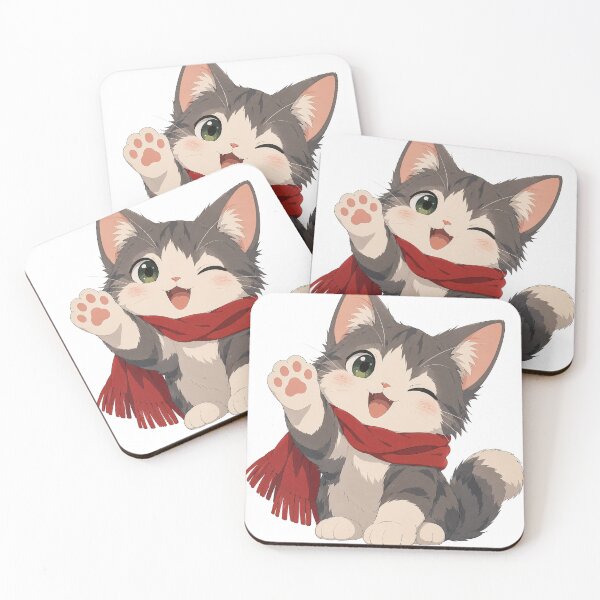 Item preview, Cute Winking Cat Red Scarf Anime Art designed and sold by Gold Turtle  Lina.