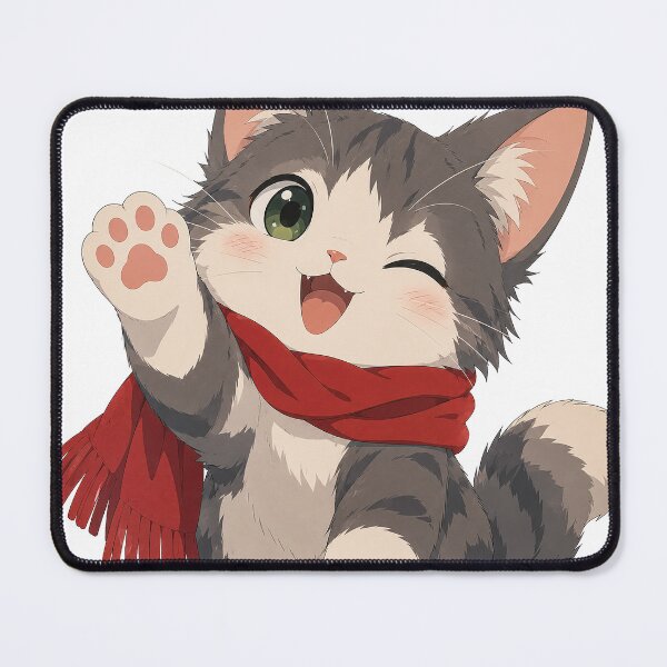 Item preview, Cute Winking Cat Red Scarf Anime Art designed and sold by Gold Turtle Lina.