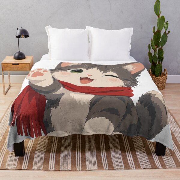 Item preview, Cute Winking Cat Red Scarf Anime Art designed and sold by Gold Turtle  Lina.