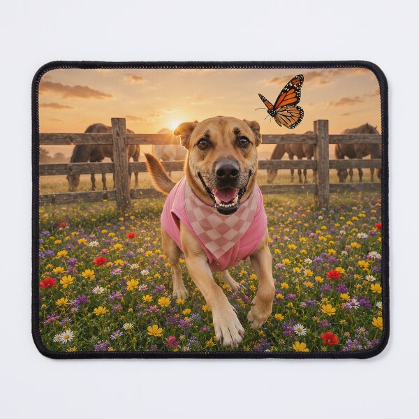 Item preview, Happy Dog in Wildflower Meadow with Butterfly designed and sold by RescueHeart10.
