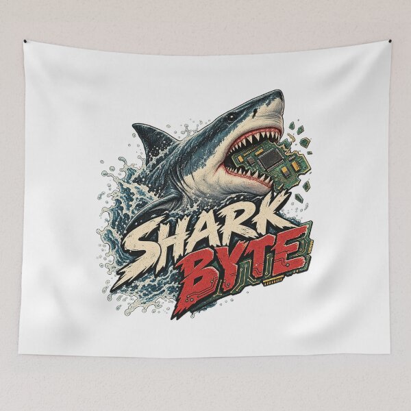 Item preview, Cyber Shark Tech T-shirt – Byte Attack designed and sold by OFFSHIFT1.