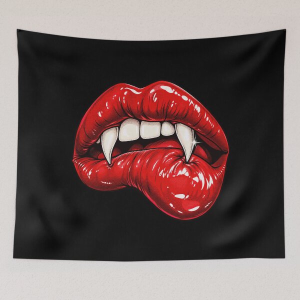 Item preview, Vampire Fangs Biting Red Lips 1960s Comic Pop Art designed and sold by Felinefinesse.