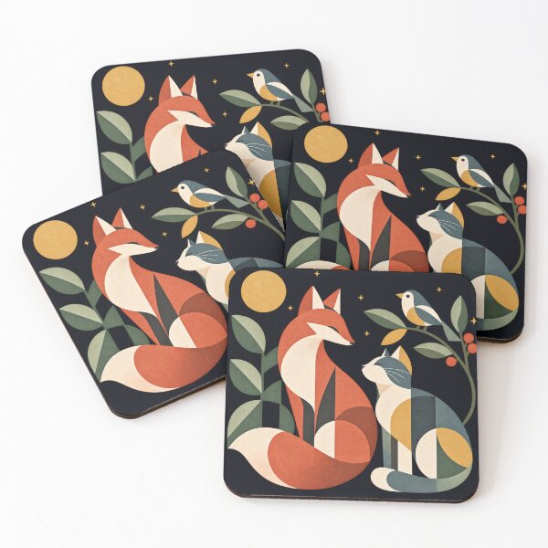 Item preview, Geometric Fox and Cat Under a Starry Sky designed and sold by SayMaria.
