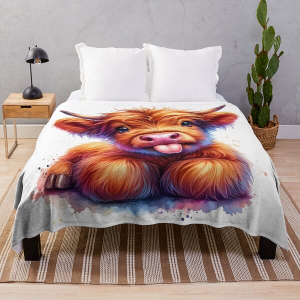 Item preview, Cute Scottish Baby Highland Cow Calf Sticking Out Tongue Colorful Watercolor designed and sold by MaedK.