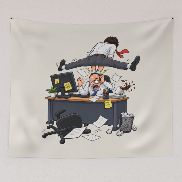 Item preview, Work? Stretch! Funny Office Stress Cartoon – Workplace Humor designed and sold by waikibi ⭐⭐⭐⭐.
