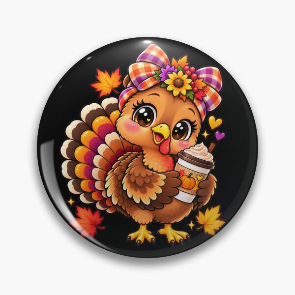 Item preview, Kawaii Thanksgiving Turkey with Pumpkin Spice Coffee, Cute Fall Autumn Turkey with Plaid Bow and Leaves designed and sold by ALH Apparel.