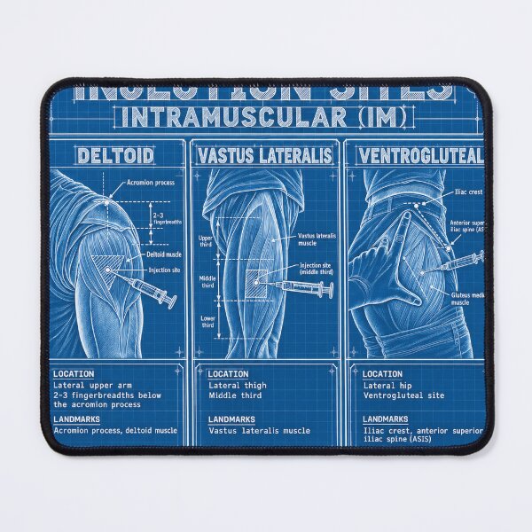 Item preview, Injection Sites Blueprint Intramuscular Nursing Student Sticker designed and sold by isokinetic.