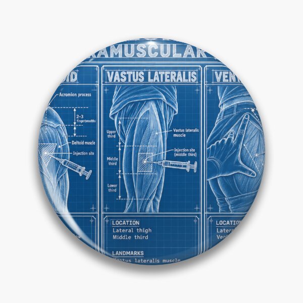 Item preview, Injection Sites Blueprint Intramuscular Nursing Student Sticker designed and sold by isokinetic.