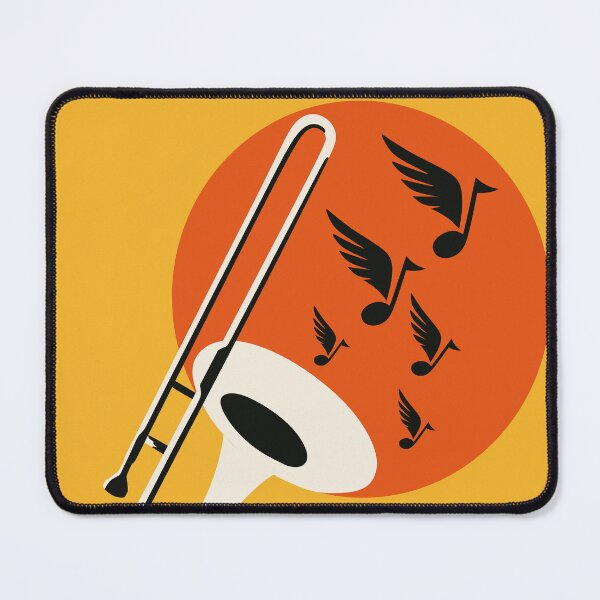 Item preview, Trombone Art Print, Jazz Music Print, Trombone Player Gift, Flying Music Notes Art, Navy Blue and Gold Music Room Decor designed and sold by Studio pod Burom.