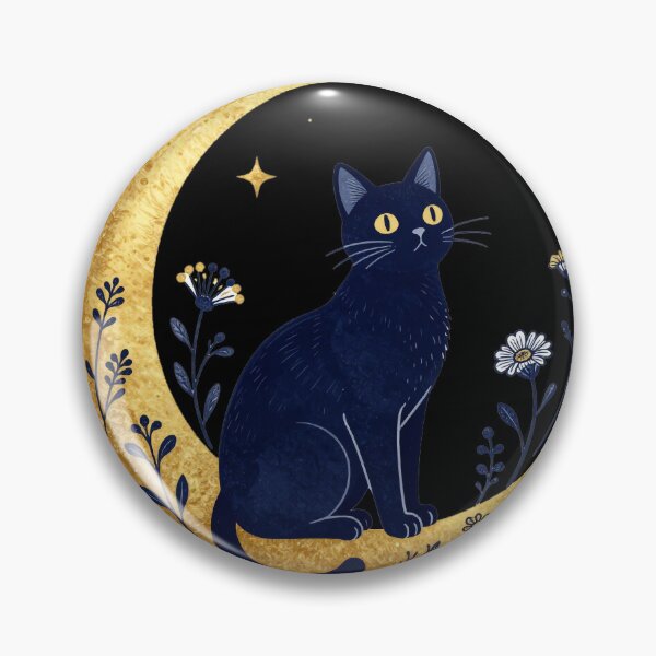Artikelvorschau, Himmlische schwarze Katze, Halbmond, Whimsigoth-Kunst entworfen und verkauft von Thompika.