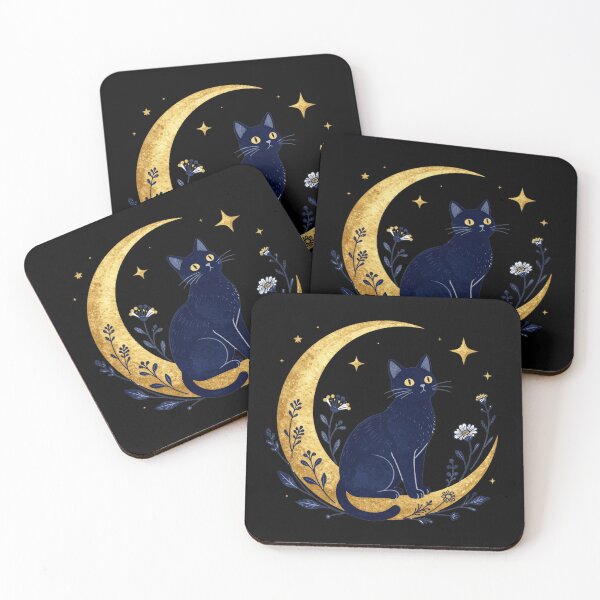 Item preview, Celestial Black Cat Crescent Moon Whimsigoth Art designed and sold by Thompika.
