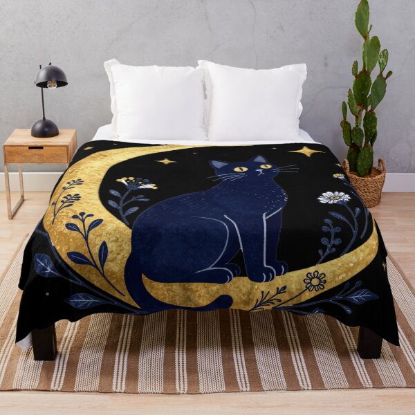 Item preview, Celestial Black Cat Crescent Moon Whimsigoth Art designed and sold by Thompika.