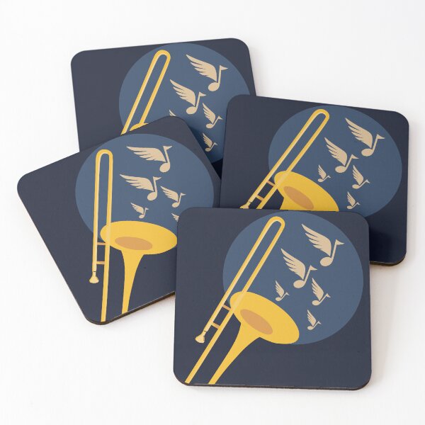 Item preview, Trombone Art Print, Jazz Music Print, Trombone Player Gift, Flying Music Notes Art, Navy Blue and Gold Music Room Decor designed and sold by Studio pod Burom.