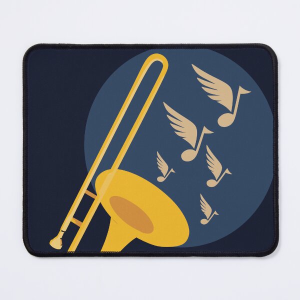 Item preview, Trombone Art Print, Jazz Music Print, Trombone Player Gift, Flying Music Notes Art, Navy Blue and Gold Music Room Decor designed and sold by Studio pod Burom.