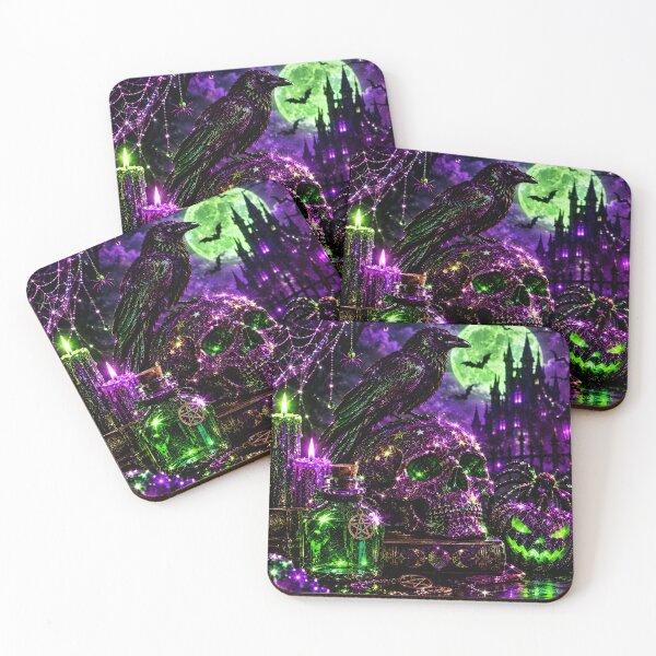 Item preview, Glitter Gothic Skull Raven, Purple Green Halloween designed and sold by BloomOfDesign.